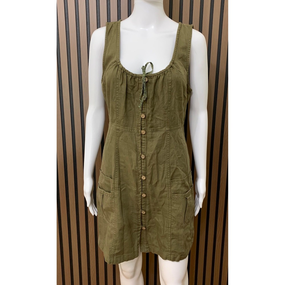 Pilcro Anthropologie Olive Green Cotton Button Front Pocket Mini Dress Small